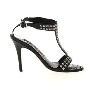 Manolo Blahnik Black Leather Silver Studded Strappy Heels Size EU 38