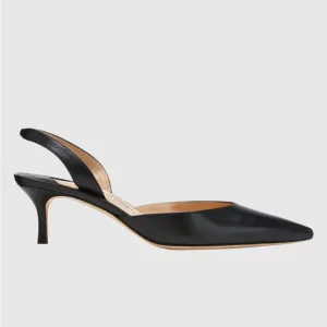 Manolo Blahnik Black Slingback Heels Carolyne Leather Low-Heel Slingback Pump