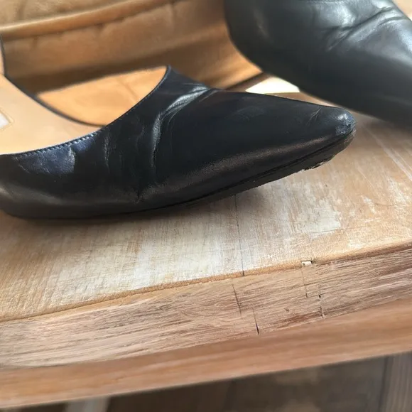 Manolo Blahnik Black Slingback Heels Carolyne Leather Low-Heel Slingback Pump