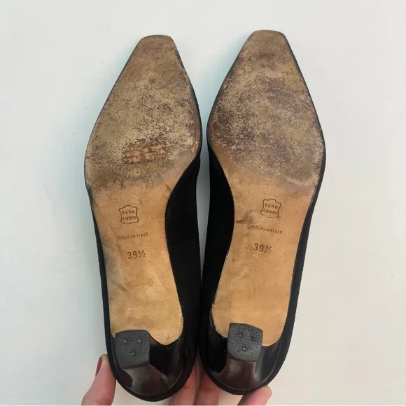 Manolo Blahnik Black Suede, Pointed Toe Heels, Size 39.5/8