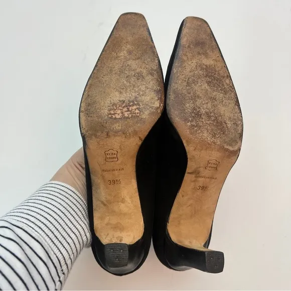 Manolo Blahnik Black Suede, Pointed Toe Heels, Size 39.5/8
