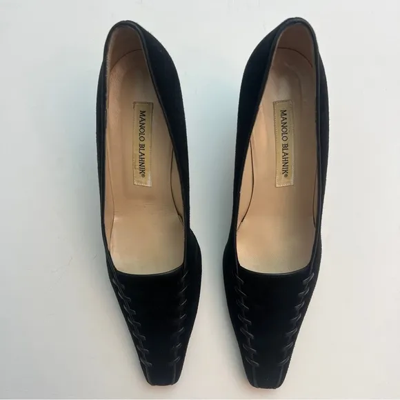 Manolo Blahnik Black Suede, Pointed Toe Heels, Size 39.5/8