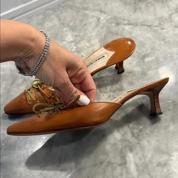 Manolo Blahnik Brown Mules with Ruched Detail