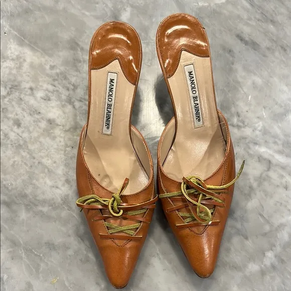 Manolo Blahnik Brown Mules with Ruched Detail