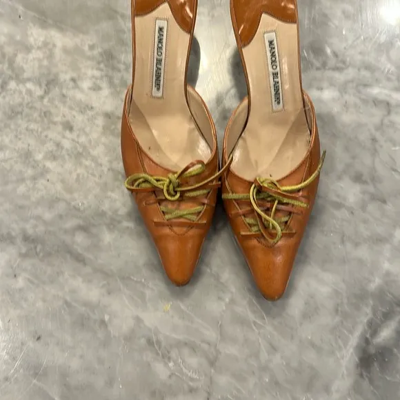 Manolo Blahnik Brown Mules with Ruched Detail