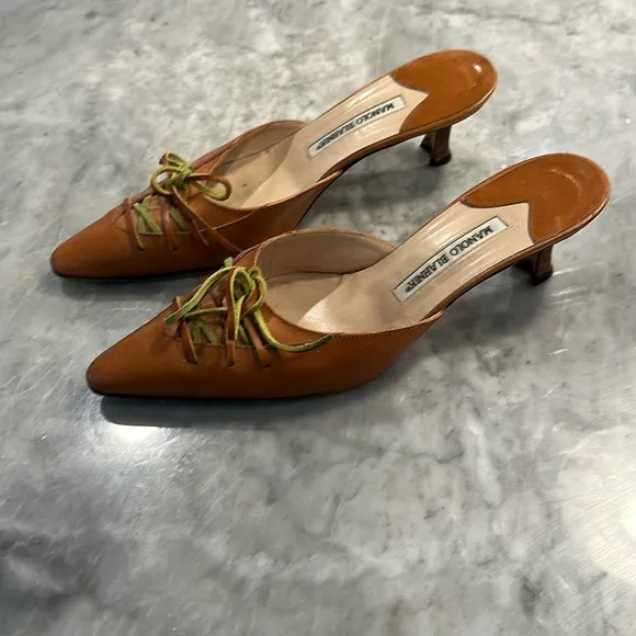 Manolo Blahnik Brown Mules with Ruched Detail