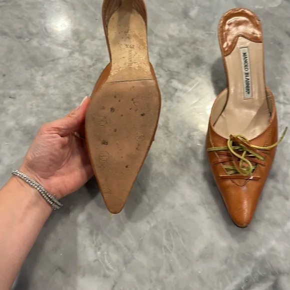 Manolo Blahnik Brown Mules with Ruched Detail