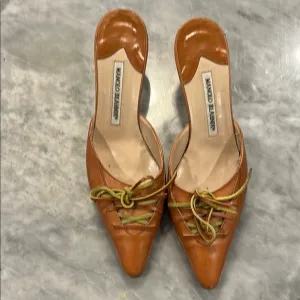 Manolo Blahnik Brown Mules with Ruched Detail