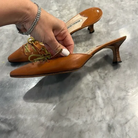 Manolo Blahnik Brown Mules with Ruched Detail
