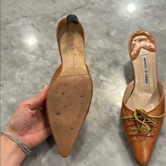 Manolo Blahnik Brown Mules with Ruched Detail