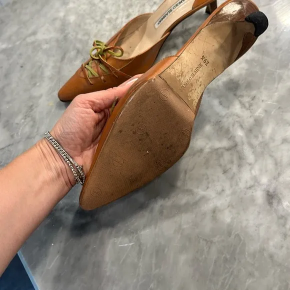 Manolo Blahnik Brown Mules with Ruched Detail