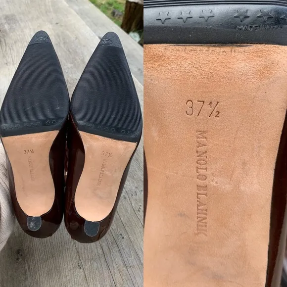 Manolo Blahnik brown patent leather pointed heels
