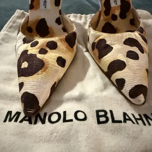 Manolo Blahnik Brown Tan Heels with Rare Leopard Print