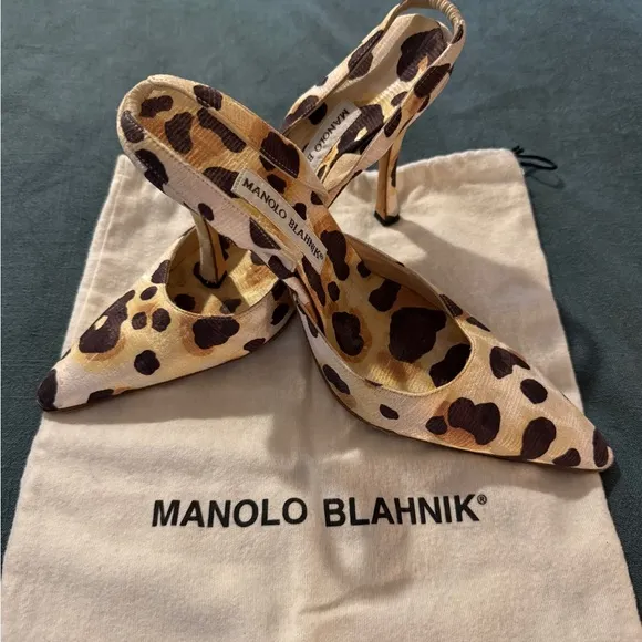 Manolo Blahnik Brown Tan Heels with Rare Leopard Print
