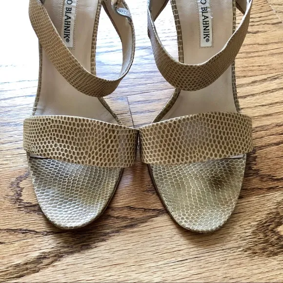 Manolo Blahnik Embossed Leather Tan Sandals