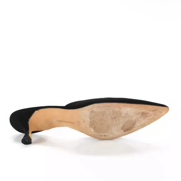 Manolo Blahnik Pointed Toe Jeweled Trim Mules Black Canvas EU 38.5 US 8
