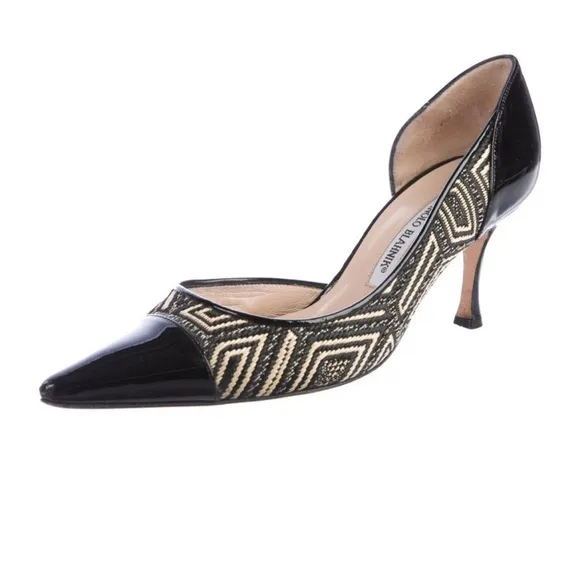 Manolo Blahnik Printed Semi d’Orsay Pumps; Size 8.5