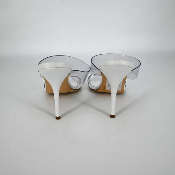 Manolo Blahnik Scolto White PVC Leather Open Toe Mules Size 40