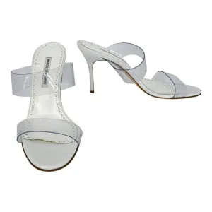 Manolo Blahnik Scolto White PVC Leather Open Toe Mules Size 40