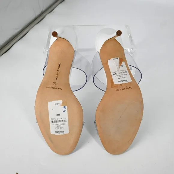 Manolo Blahnik Scolto White PVC Leather Open Toe Mules Size 40