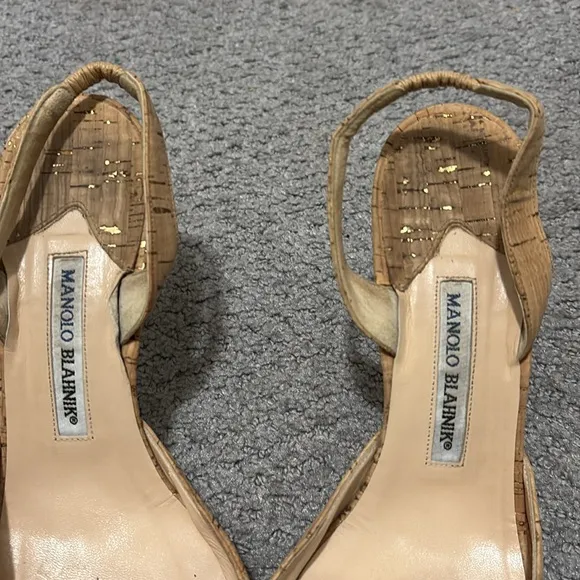 Manolo Blahnik Tan Cork Heels Slingback 41