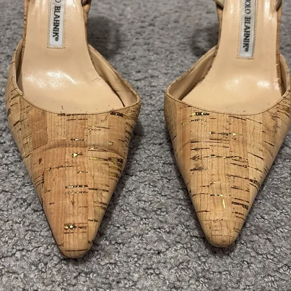 Manolo Blahnik Tan Cork Heels Slingback 41