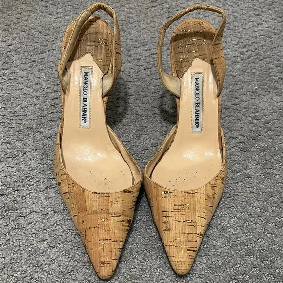 Manolo Blahnik Tan Cork Heels Slingback 41
