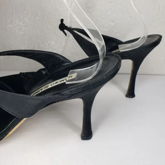 Manolo Blahnik Womens Point Toe Satin Stiletto Mules Pumps Black Size 41 EU 11US