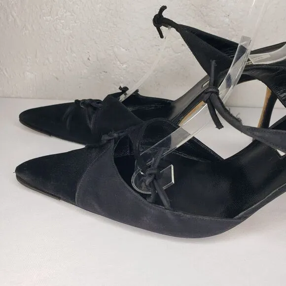 Manolo Blahnik Womens Point Toe Satin Stiletto Mules Pumps Black Size 41 EU 11US