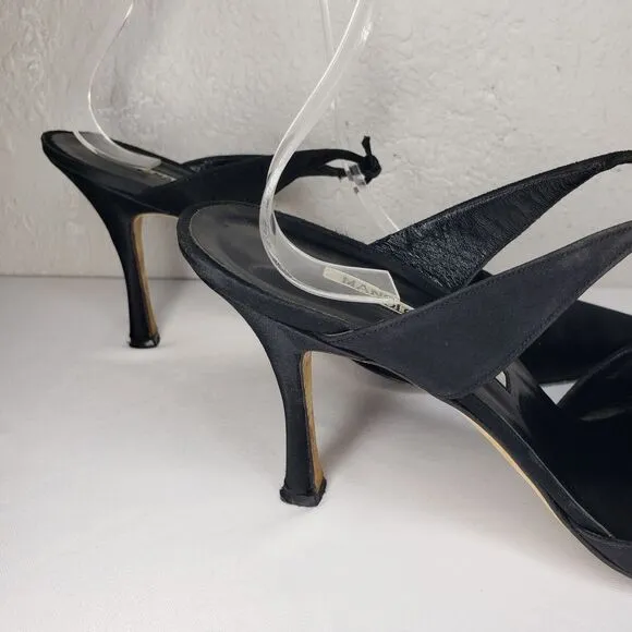Manolo Blahnik Womens Point Toe Satin Stiletto Mules Pumps Black Size 41 EU 11US