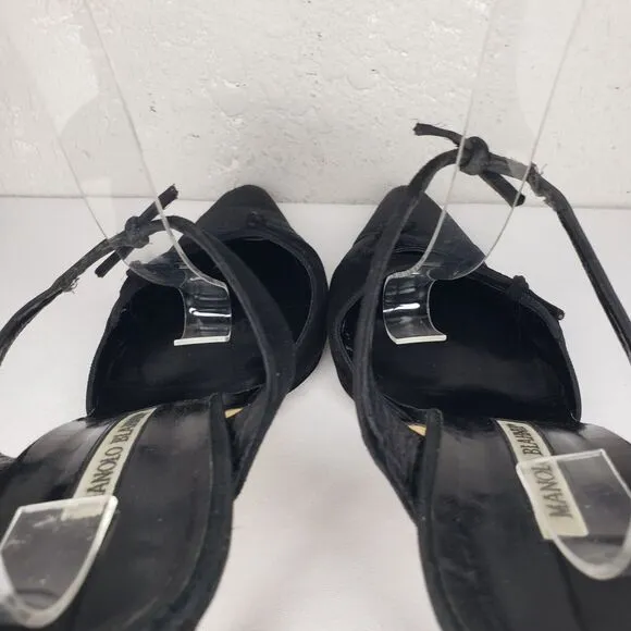 Manolo Blahnik Womens Point Toe Satin Stiletto Mules Pumps Black Size 41 EU 11US
