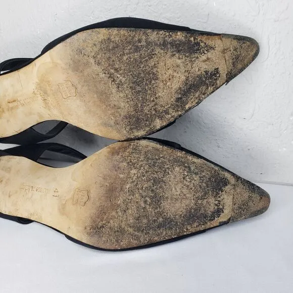Manolo Blahnik Womens Point Toe Satin Stiletto Mules Pumps Black Size 41 EU 11US