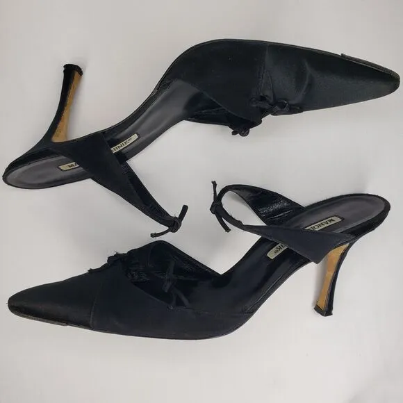 Manolo Blahnik Womens Point Toe Satin Stiletto Mules Pumps Black Size 41 EU 11US