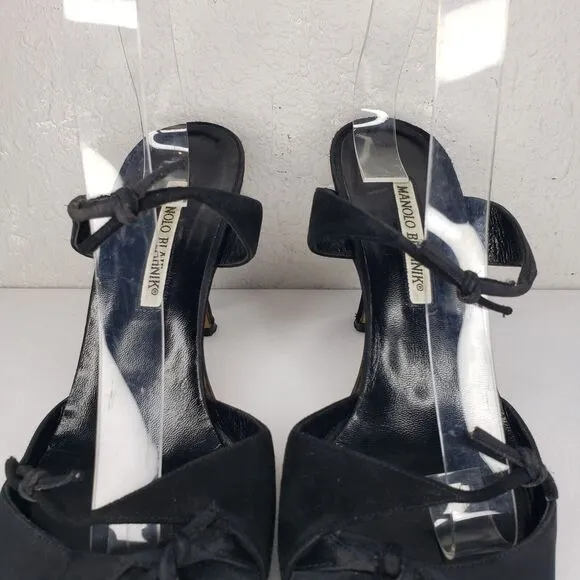 Manolo Blahnik Womens Point Toe Satin Stiletto Mules Pumps Black Size 41 EU 11US