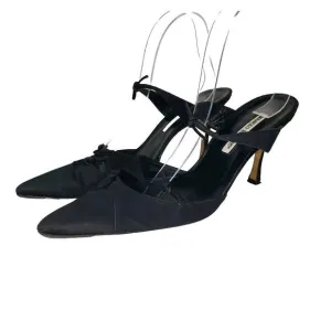Manolo Blahnik Womens Point Toe Satin Stiletto Mules Pumps Black Size 41 EU 11US