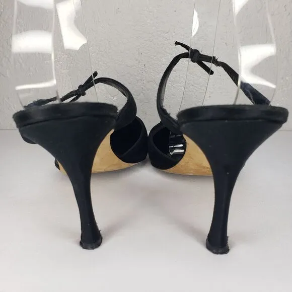 Manolo Blahnik Womens Point Toe Satin Stiletto Mules Pumps Black Size 41 EU 11US