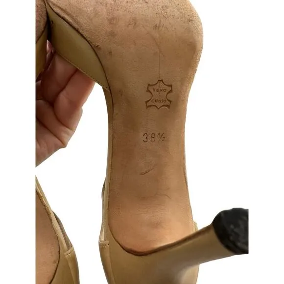 Manolo blahnik women's vintage beige t-strap pointed heels size 38.5