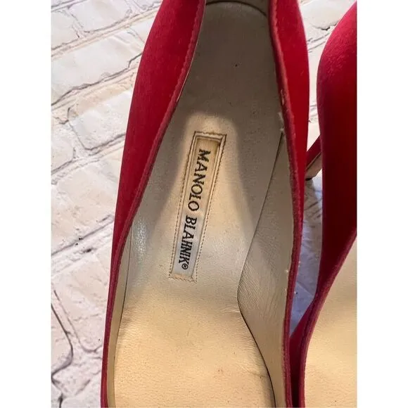 Manolo Blahnik Size 36 Pointed Toe Suede Pump Heels Red Classic Dressy Glam