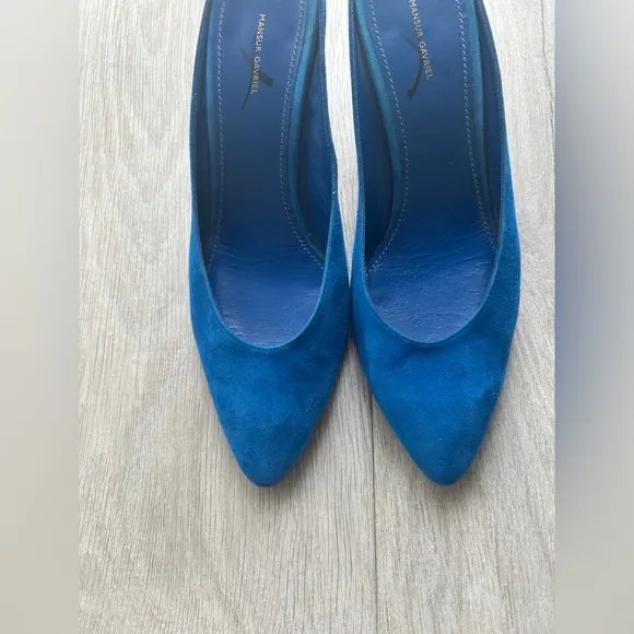 Mansur Gavriel suede Blue mules pumps trendy bright neon