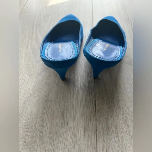 Mansur Gavriel suede Blue mules pumps trendy bright neon