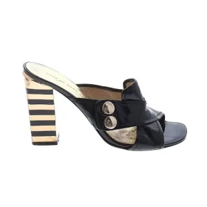 Marc by Marc Jacob Black Gold Metallic Heel Slip On Strappy Slides Mule Sz EU 37