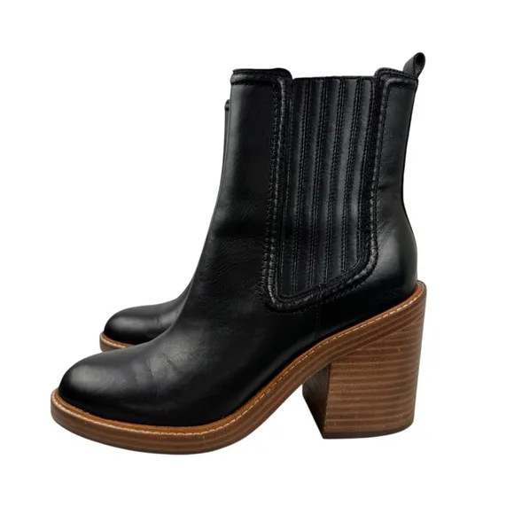 Marc Fisher Black Leather Halida Boots Shoes Heeled Ankle Booties SZ 8.5 Western