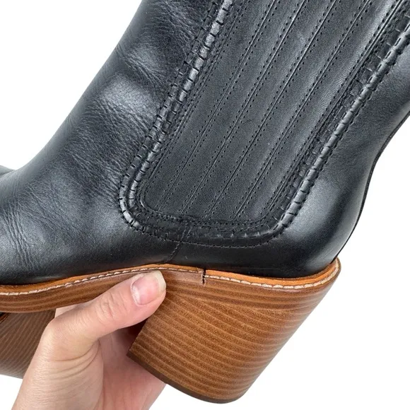 Marc Fisher Black Leather Halida Boots Shoes Heeled Ankle Booties SZ 8.5 Western