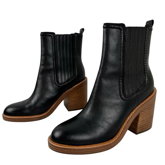 Marc Fisher Black Leather Halida Boots Shoes Heeled Ankle Booties SZ 8.5 Western