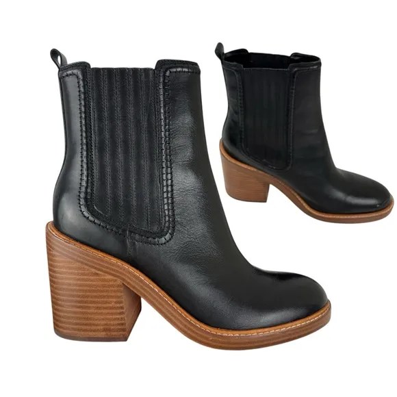Marc Fisher Black Leather Halida Boots Shoes Heeled Ankle Booties SZ 8.5 Western
