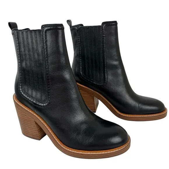 Marc Fisher Black Leather Halida Boots Shoes Heeled Ankle Booties SZ 8.5 Western