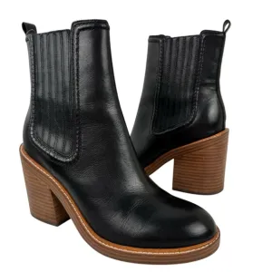 Marc Fisher Black Leather Halida Boots Shoes Heeled Ankle Booties SZ 8.5 Western