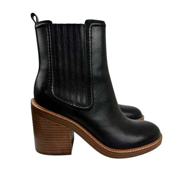 Marc Fisher Black Leather Halida Boots Shoes Heeled Ankle Booties SZ 8.5 Western