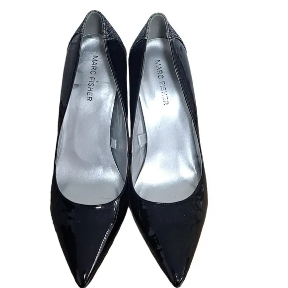 Marc Fisher Black Patent Girafee2-R W/ glitter heels size 8.5