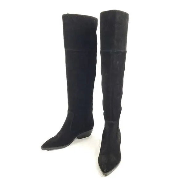 Marc Fisher black Suede Over Knee Boots w low heels sz 6.5M
